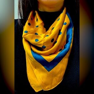 Vibrant Silk Yellow and Blue Polka Dot Scarf